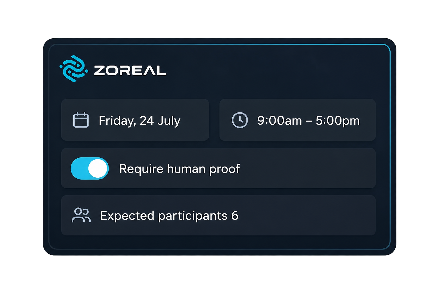 Scheduling a ZOREAL meeting with proof of human presence required to join